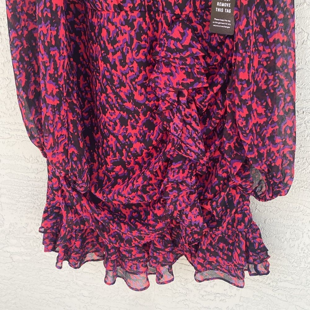 NWT Express Abstract Print Faux Wrap Ruffle Mini Dress Sz M - Picture 11 of 14